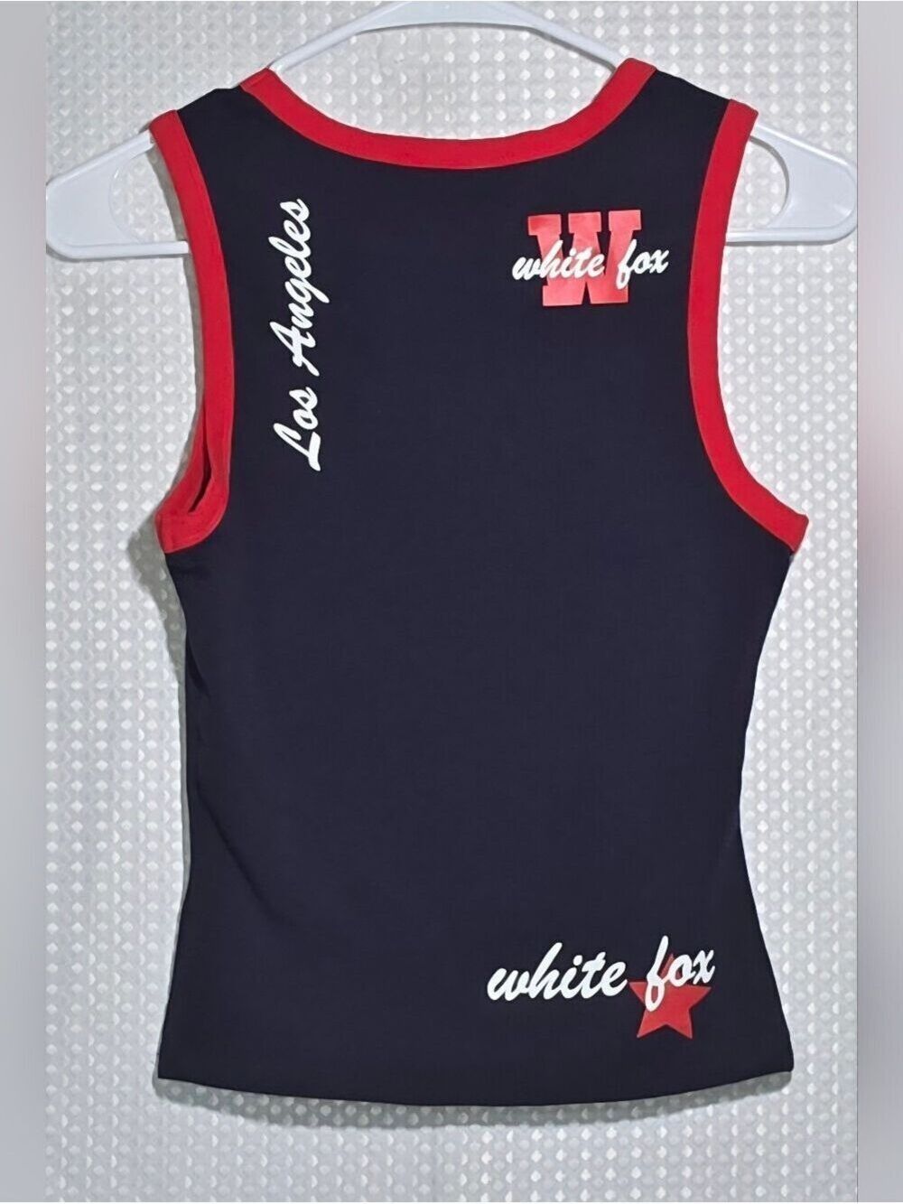 White Fox Y2K Graphic Tank Top Navy Red Baby Tee Fitted Racerback Size XS - Picture 6 of 10